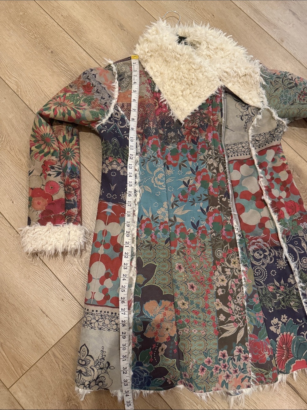 Johnny Was Multicolor Floral Patchwork BIYA Coat with Cream Faux-Shearling - Picture 10 of 10